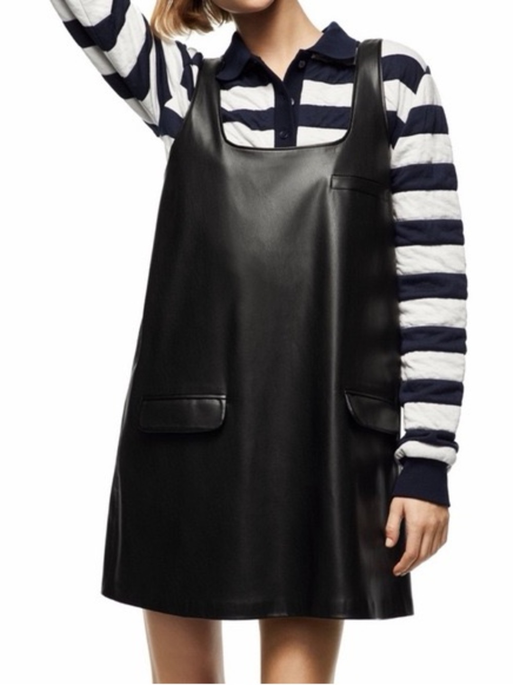 Zara Black Faux Leather Pinafore Dress